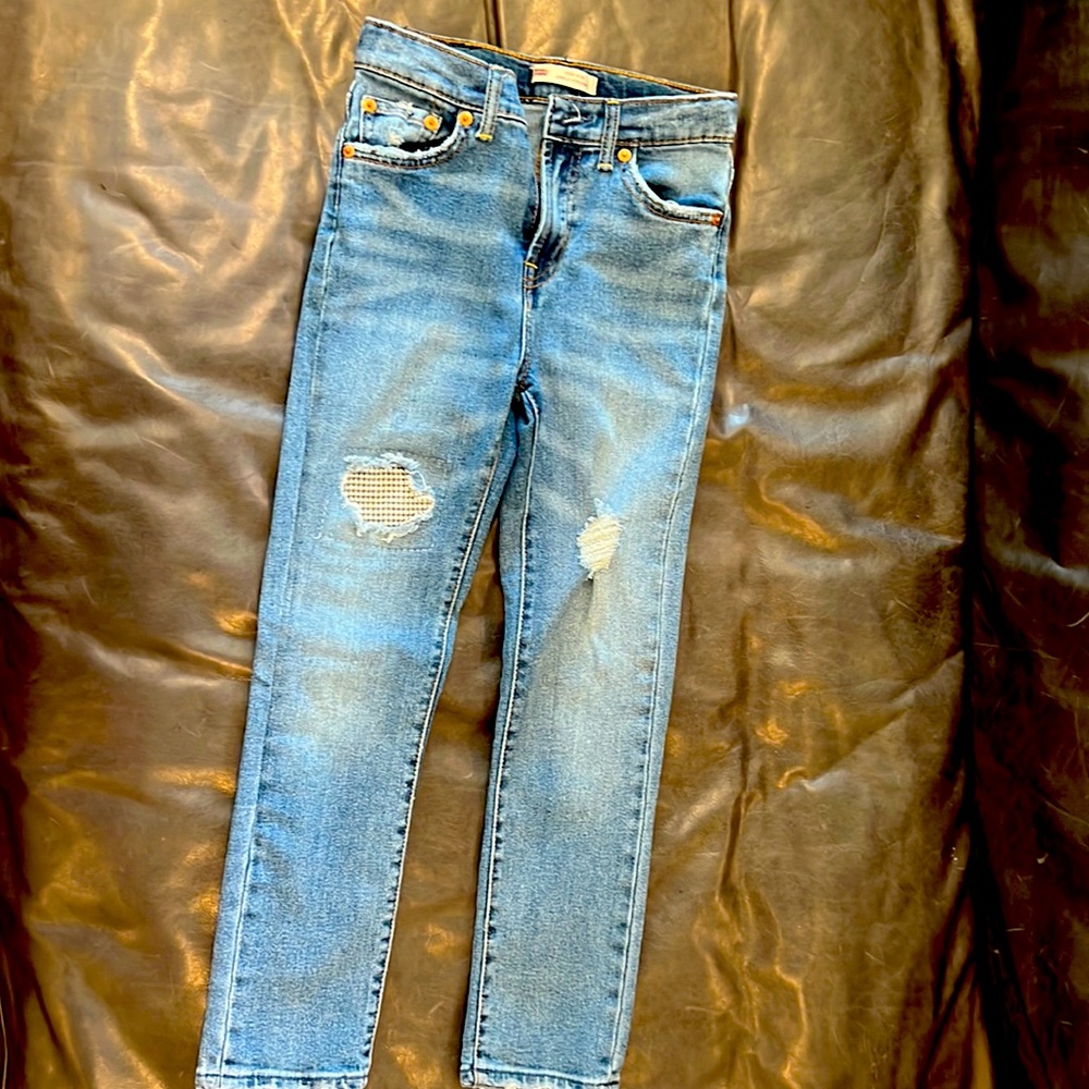 LEVIS High rise ankle straight Size 10 adjustable waist rhinestone patch